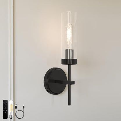 Black Battery Operated Wall Sconce, Wireless Wall Sconces with Remote Control, Rechargeable 3000K Dimmable Wall Light for Bedroom Living Room Bathroom Hallway Entryway Stairwell - color: Black, size: 1 Pack