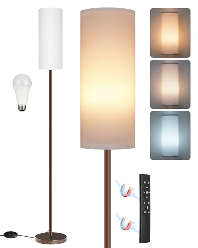 Dimmable Floor Lamps for Living Room with Remote and Foot Switch, 64.4” Modern Standing Tall Lamp, Corner Lamp for Bedroom, Bulb Included, 3000K-6500K, White and Brown VCW06LD05W1 - color: Pure White and Brown