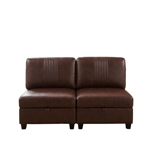 Modern 2 Seaters Modular Sofa with Storage & Sleeper Function, Comfy PU Loveseat Couches for Small Spaces - color: Dark Brown