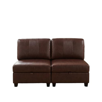 Modern 2 Seaters Modular Sofa with Storage & Sleeper Function, Comfy PU Loveseat Couches for Small Spaces - color: Dark Brown