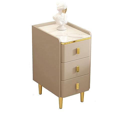 Minimalist Nightstand with Drawer, Mid-Century Modern Slim Bedside Table, Tall End Table with Metal Legs for Small Spaces - color: Khaki, size: 35x40x60cm
