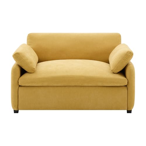 Merax 50 x 43 Oversized Chenille Single Sofa Chair,Wide and Deep Seat Accent Chair,Modern Upholstered Comfy Couch with Pillows for Living Room,Apartment,Bedroom,Yellow - color: Yellow