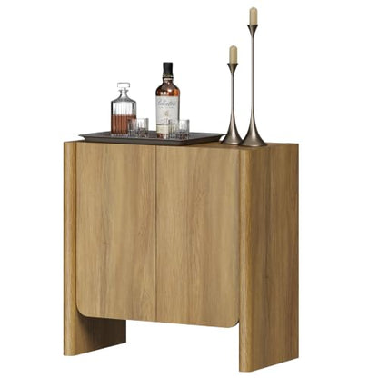 Buffet Cabinet, Coffee Bar Cabinet with Adjustable Shelf, Sideboard Storage for Living Room, Dining Room, Entryway, 31.5" W Rounded Wood Cabinet, Honey Brown - color: Brown
