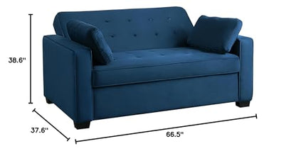 Serta Ainsley 66.5" Convertible Sleeper Loveseat, Full Size, Dreamcoil Comfort, Soft Velvet Fabric, Navy - color: Navy Blue, size: Full Loveseat