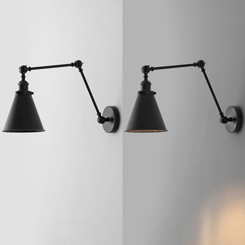 JONATHAN Y Rover 1-Light Wall Sconce 7", Black, Set of 2 | Adjustable Arm, Hardwired Bedside Reading Swing Arm, Farmhouse Cone Shade, Metal Hardwired Indoor Fixture, LED Bulbs Included - color: Black, size: Set of 2