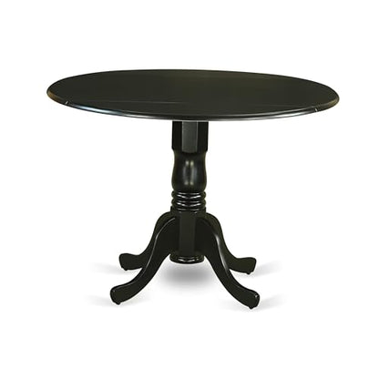 East West Furniture DLVA5-BLK-C 5 Piece Dining Table Set for 4 Includes a Round Kitchen Table with Dropleaf and 4 Linen Fabric Upholstered Dinette Chairs, 42x42 Inch, Black - color: Dlva5-blk-c