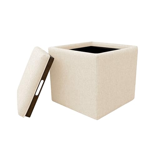 HomePop 17.5" Storage Ottoman with Tray Top - Cream Woven - color: Cream Woven