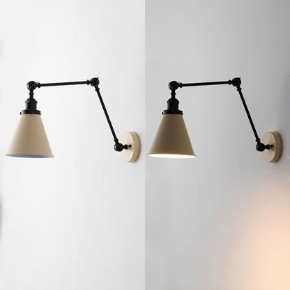 JONATHAN Y Rover 1-Light Wall Sconce 7", Almond/Black, Set of 2 | Adjustable Arm, Hardwired Bedside Reading Swing Arm, Farmhouse Cone Shade, Metal Hardwired Indoor Fixture, LED Bulbs Included - color: Almond/Black, size: Set of 2