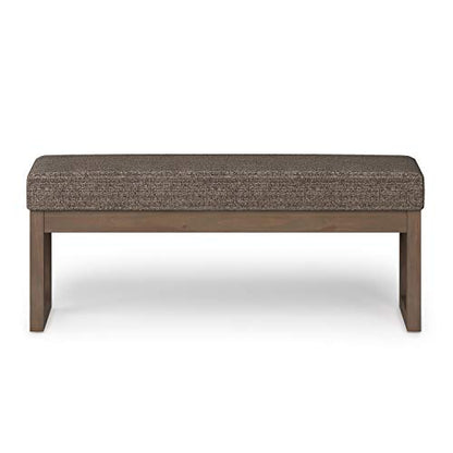 SIMPLIHOME Milltown 44" Wide Tweed Look Rectangle Ottoman in Mink Brown | Contemporary upholstered ottoman bench with a cushioned seat for bedroom seating; fully assembled footstool or footrest. - color: Mink Brown, style: Large Ottoman Bench