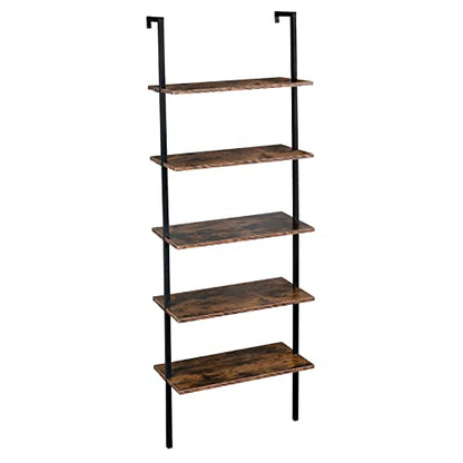 5-Shelf Modern Bookcase, Open Wall Mount Ladder Bookshelf with Industrial Metal Frame for Living Room Bedroom Home Office (Brown5) - color: Brown5