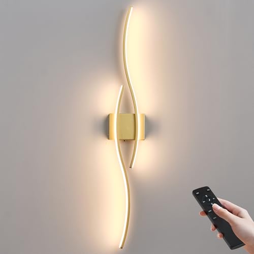KARTOOSH Wireless Wall Sconces, Dimmable LED Sconce with Remote | Battery Operated Wall Sconce with 3 CCT Night-Light Timer Memory Modern Wall Sconces for Living Room, Hallway, Bedroom - color: Gold, size: 39.3 Inches (1 pack)