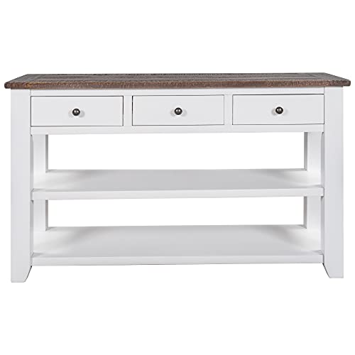 Modern Console Table, Wood Sofa Table with 3 Drawers and 2 Shelves, Sideboard Buffet Table for Entryway/Living Room/Bedroom/Hallway (White) - color: White