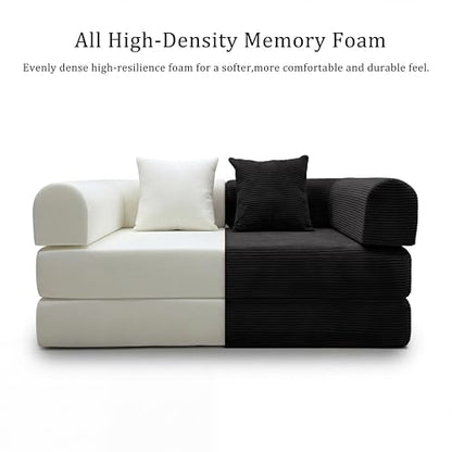 53.15" Boneless Couch,4-in-1 Futon Sofa Bed Modular Loveseat Sleeper Folding Compressed Couch with Pillows,No Assembly Required Convertible Sofa Bed for Living Room Bedroom Guest Room,Black - color: Black, size: 53.15" Loveseat Sofa
