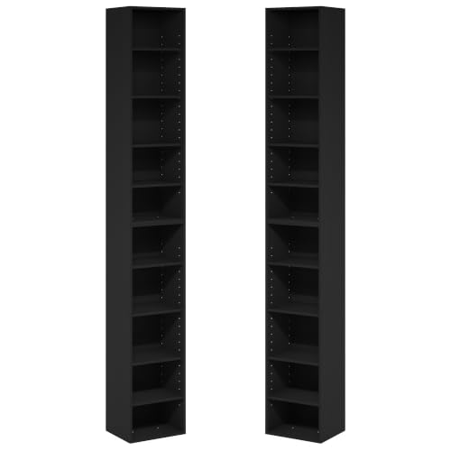 Furinno Pasir Book Shelf Set of 2, 10-Tier Narrow Bookshelf, Blackwood | 9.2 x 11.8 x 78.7, Stackable Bookcase with Open Shelf, for Living Room, Bedroom, Home Office - color: Blackwood, size: Set of 2, 10-Tier, 12-Inch