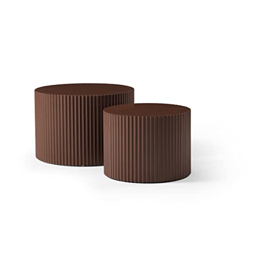 JUSTONE Round Nesting Coffee Table Set of 2 - Space-Saving Brown Modern Wooden Accent Tables for Small Spaces, Handcrafted Wood Side/End/Bedside Tables for Living Room & Bedroom - color: 23.62" Round-brown