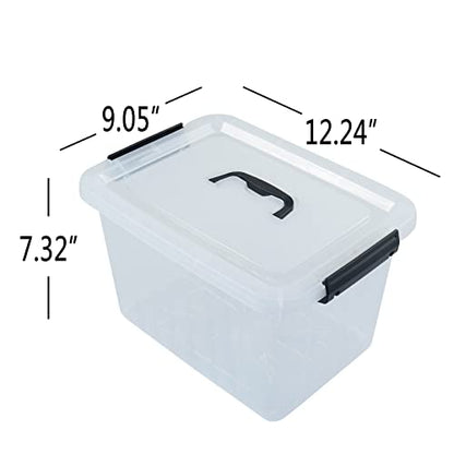 10 L Plastic Clear Storage Box, Plastic Latching Box with Lid, 6-PACK | Clear Design, Locking Latch Lid, Convenient Top Handle, Sturdy Plastic, Multi-Purpose Storage Bin, for Home Office Closet Use - size: 10 L