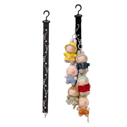 Plush Doll Hanging Storage Rope Display Rack with 8 Clips – Wall Hanging Organizer for Keychain Plushies, Mini Toys– Holds up to 3kg (Black) - color: 1 PCS Black