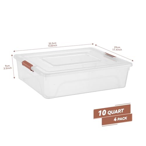 4 Pack Clear Plastic Storage Bins with Brown Lids Stackable Storage Box | Multifunctional Design,Stackable,See Through,Versatile Organization,Space-Saving,Durable,Dust Protection - size: Large 4Pack Brown