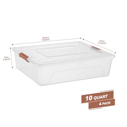 4 Pack Clear Plastic Storage Bins with Brown Lids Stackable Storage Box | Multifunctional Design,Stackable,See Through,Versatile Organization,Space-Saving,Durable,Dust Protection - size: Large 4Pack Brown