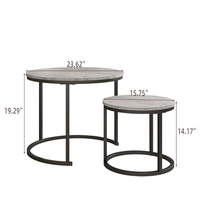 HOJINLINERO Round Coffee Table,Nesting Coffee Table Set of 2,Center Tables for Living Room,Office, Home Small Space,Small Table Stacking Side Tables,Sturdy and Easy Assembly,Wood Desktop,Black+Grey - color: Grey, size: Small
