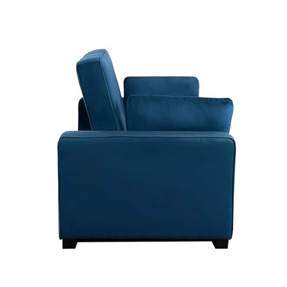 Serta Ainsley 72.6" Convertible Sleeper Sofa, Queen Size, Dreamcoil Comfort, Soft Velvet Fabric, Navy - color: Navy Blue, size: Queen Sofa