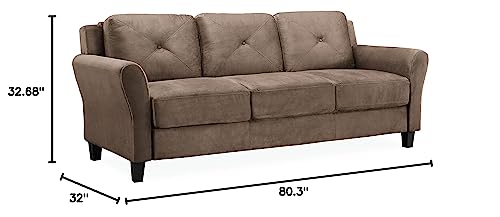 Studio Living Harrington 80.3" Sofa, Transitional Modern, Pocket Coil Comfort, Easy Assembly, Microfiber Fabric, Brown - color: Brown, size: Sofa
