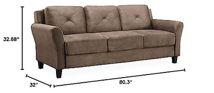 Studio Living Harrington 80.3" Sofa, Transitional Modern, Pocket Coil Comfort, Easy Assembly, Microfiber Fabric, Brown - color: Brown, size: Sofa