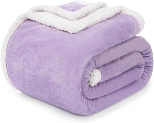 BEAUTEX Sherpa Fleece Twin Blankets Soft Fluffy Flannel Plush Cozy | Fuzzy Beige Cuddle Blanket for Couch, Bed, Sofa, Adults (60" x 80", Beige) - color: Lavender, size: Twin-60"x80"