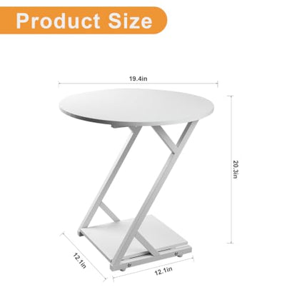 20In Small Round Side Table, 2-Tier White End Table with Z-Shaped Metal Frame, Round Accent Coffee Table with Storage Shelf, Modern Sofa Side Table for Living Room, Bedroom - color: 20in-white