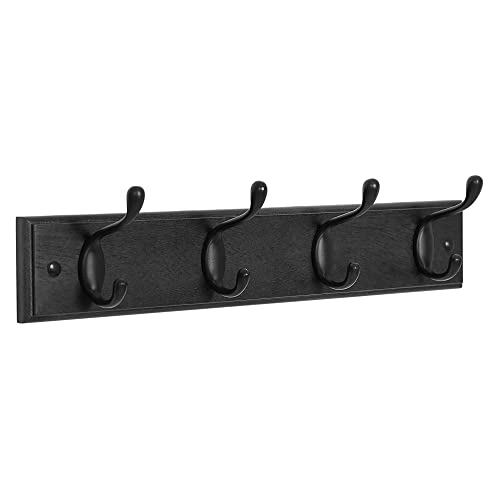 SONGMICS Wall-Mounted Coat Rack, Hook Rack, 4 Dual Metal Hooks, Black | For Coats, Bags, Keys, in the Entryway, Bedroom, Living Room ULHR023B01 - color: Black, size: 1 Pack-4 Hooks