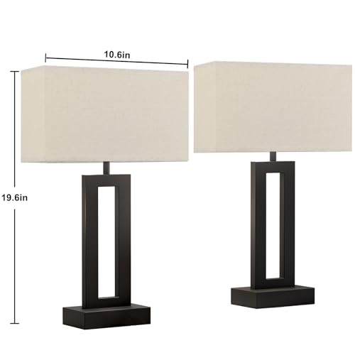 19.6" Touch Lamps for Nightstand, 3 Way Dimmable Bedroom Lamp, USB C+A | Touch Control, LED Bulb Included, Lamp with Charging Station, Bedside, Fabric Lampshade, Easy Assembly - color: A. Beige&Black, size: Medium(19.6in)