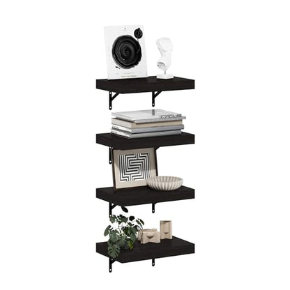 Furinno Tanna Floating Shelves for Wall Set of 4, 15-Inch Wall Shelf, Triple Thick Floating Mounted Shelf, for Bathroom, Home Office, Living Room, Tobacco Oak - color: Tobacco Oak