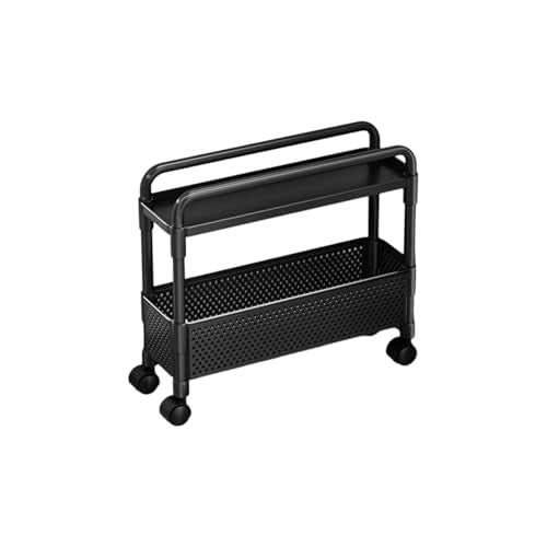 2-Tier Rolling Storage Cart with Wheels, Slim Plastic Organizer Rack for Kitchen, Bedroom, and Bathroom, 15.74x5.12x16.54in (Black) - color: Black