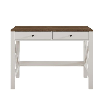 ChooChoo 40 Inches Farmhouse Computer Desk with 2 Drawers | Wooden Writing Desk, Study Desk for Home Office, Makeup Vanity, Soft White - color: Soft White, size: 40inch without Power Outlet