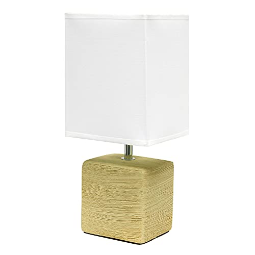 Simple Designs LT2072-BGE Petite Faux Stone Table Lamp with Fabric Shade, Beige with White Shade - color: Stone Beige/White Shade