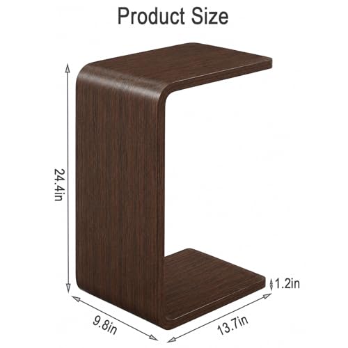 CHSSIH C Shaped End Table for Couch - Wooden Sofa Side Table, Slide Under Couch Table for Living Room, Bedroom, Laptop, Coffee, Small Space Narrow Furniture (Dark Walnut) - color: Dark Walnut