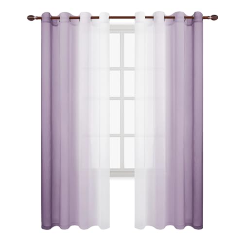 DWCN Ombre Faux Linen Extra Long Sheer Curtains - Semi Voile Gradient Grommet Top Curtains for Bedroom and Living Room, 52 x 102 Inches Long, Set of 2 Window Curtain Panels, Lavender - color: Lavender, size: 52"W x 102"L (Pack of 2)