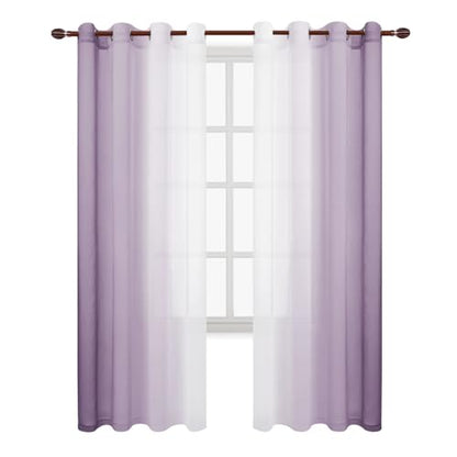 DWCN Ombre Faux Linen Extra Long Sheer Curtains - Semi Voile Gradient Grommet Top Curtains for Bedroom and Living Room, 52 x 102 Inches Long, Set of 2 Window Curtain Panels, Lavender - color: Lavender, size: 52"W x 102"L (Pack of 2)