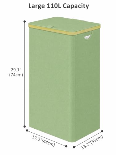 IEGrow Laundry Hamper with Lid,110L Laundry Basket with Mesh Bags,Green | Dirty Clothes Hamper Basket with Bamboo Handle for Clothes Towels - color: Green, size: 110L