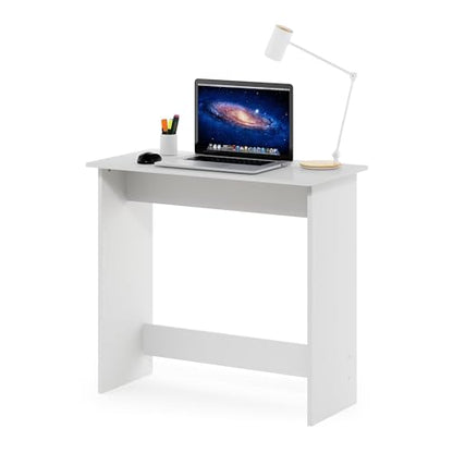 White Minimalist Study Desk Compact Writing Table Small Space Computer Desk Modern Simple Workstation for Bedroom Dorm Home Office Easy Assembly Space Saving Design