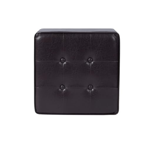 HomePop 18" Classic Square Storage Ottoman - Brown - color: Brown Faux Leather