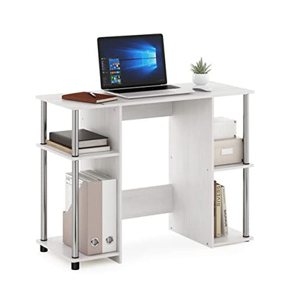 Furinno JAYA Desk, 38.4" Wide Gaming Desk, Computer Study Desk, Office Desk with Side Shelves, Open Storage, for Home Office, Bedroom, Dorm, Study Room, White Oak/Stainless Steel - color: White Oak/Stainless Steel