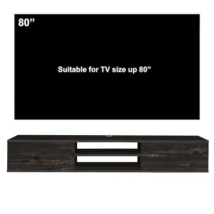 Black Floating TV Stand Under TV Shelf, Wall Mounted Shelf, Modern Floating Entertainment Center, 71" Large Storage Media Console Wall Unit for Living Room,Bedroom (Black Oak) - color: Black Oak