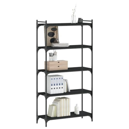 5-Tier Industrial Bookcase Black 11.8x31.5x60.6 in Engineered Wood & Metal Frame Adjustable Shelves Matte Finish Small Bookshelf for Living Room Bedroom Office - color: Black, size: 5-Tier