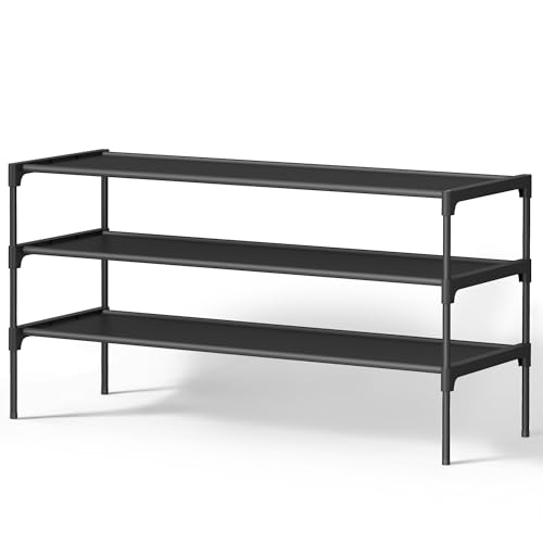 SONGMICS Shoe Rack, Space-Saving, Entryway, Metal Frame | Space-Saving Shoe Storage Organizer, Non-Woven Fabric Shelves, ULSH033BH01 - color: Ink Black, size: 3 Tiers (36.1"W)
