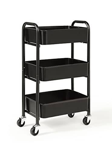SunnyPoint 3-Tier Delicate Compact Rolling Metal Storage Organizer - Mobile Utility Cart Kitchen/Under Desk Cart with Caster Wheels - BLK (15.35" X 10.24" X 26.8"H) - color: Blk