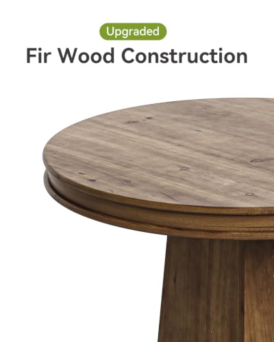 LITTLE TREE Solid Wood Round Dining Table, 31.5" Small Kitchen Table for 2, Modern Farmhouse Dinner Table for Dining Room, Kitchen, Living Room, Artistic Geometric Base, Table Only (Warm Walnut Brown) - color: Warm Walnut Brown