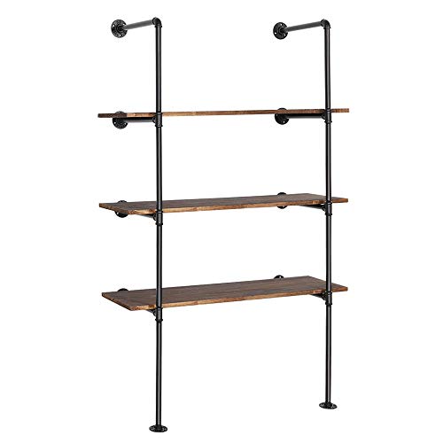LIANTRAL Industrial Wall Mount Iron Pipe Shelf, 4 Tier X2 Pipe Shelving | Black DIY Open Bookshelf, Retro Storage Shelves Pipe Shelf Hung Bracket