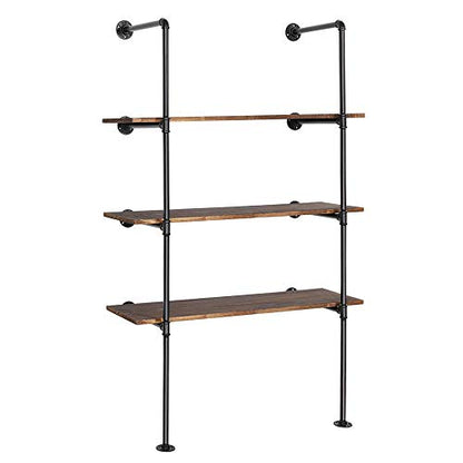 LIANTRAL Industrial Wall Mount Iron Pipe Shelf, 4 Tier X2 Pipe Shelving | Black DIY Open Bookshelf, Retro Storage Shelves Pipe Shelf Hung Bracket