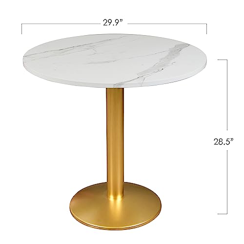 30 Inch Round Dining Table, Modern Tulip Bistro Table with White Faux Marble Top and Weighted Gold Pedestal Base, Small Kitchen Table for 2-4 People, Mid Century Style for Dining Room, Cafe, Office - color: White